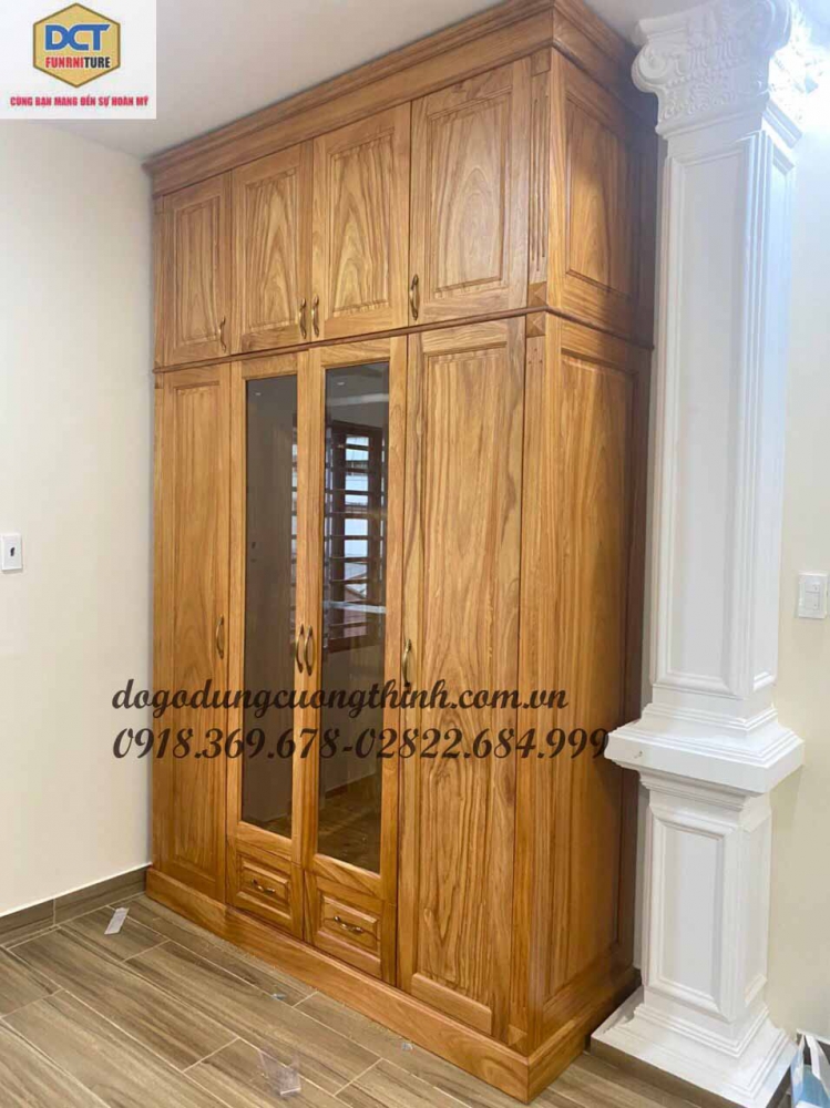tủ áo 4 cánh 3 buồng 2 tầng